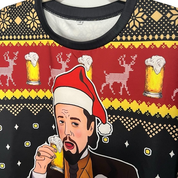 Laughing Leo DiCaprio Meme Ugly Christmas Sweater Size Large Men’s Sweatshirt - Picture 2 of 3